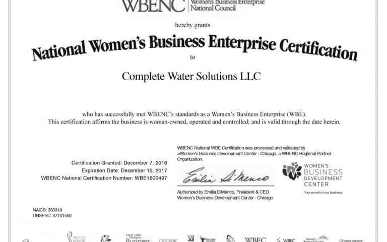 woman-owned business, complete water solutions, wbe certified