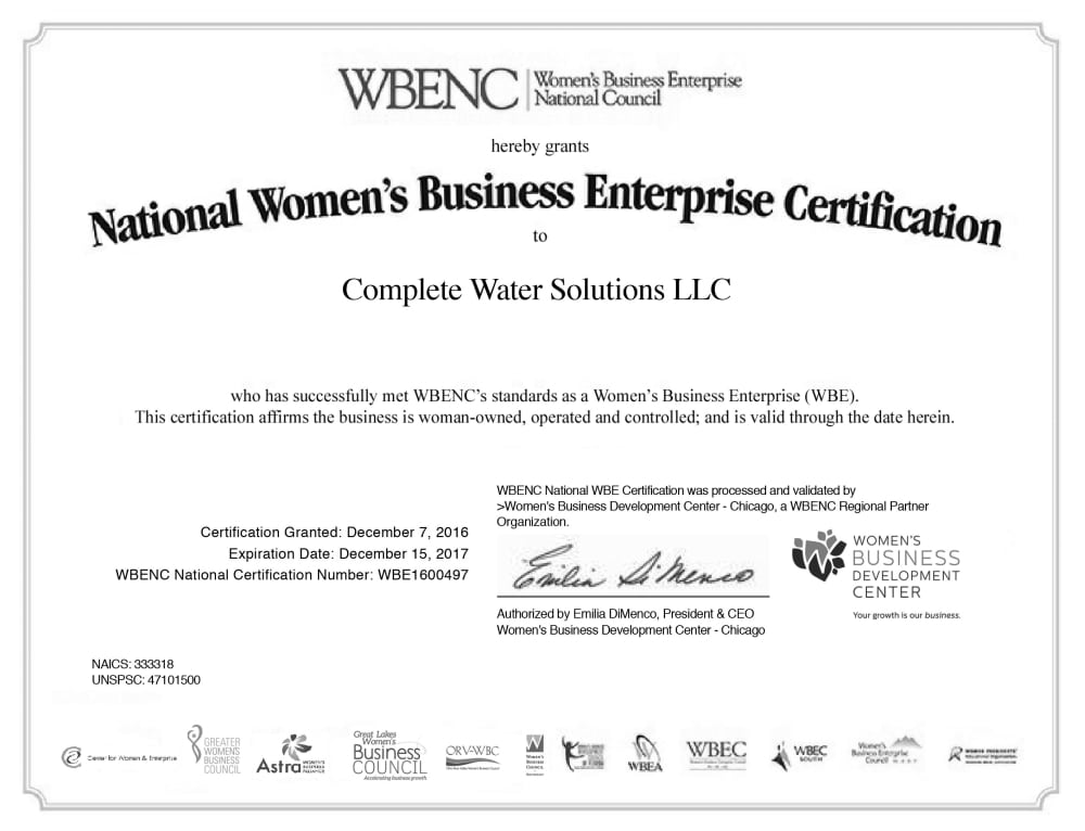 woman-owned business, complete water solutions, wbe certified